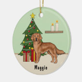 Red Golden Retriever Hund mit Weihnachtsbaum grün Keramik Ornament (Links)