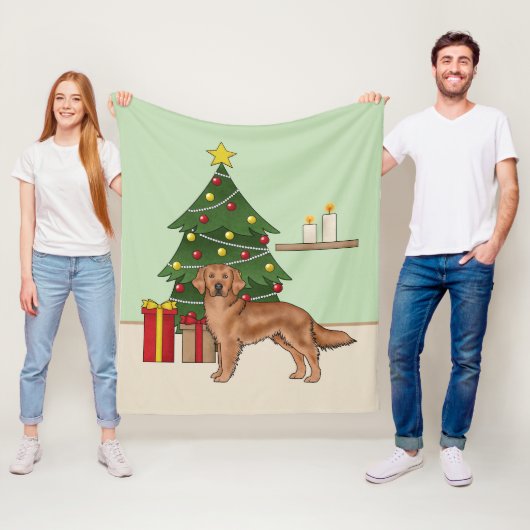 Red Golden Retriever mit grünem Weihnachtsbaum Fleecedecke (Beispiel)