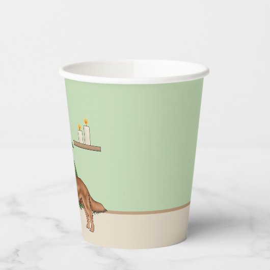 Red Golden Retriever mit Weihnachtsbaum grün Pappbecher (Links)