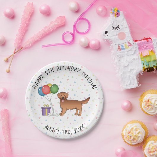 Red Golden Retriever Niedlich Cartoon Dog - Geburt Pappteller (Party)