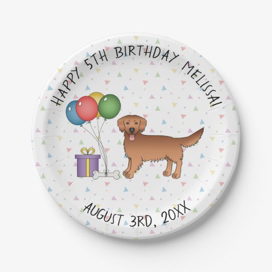 Red Golden Retriever Niedlich Cartoon Dog - Geburt Pappteller (Vorderseite)