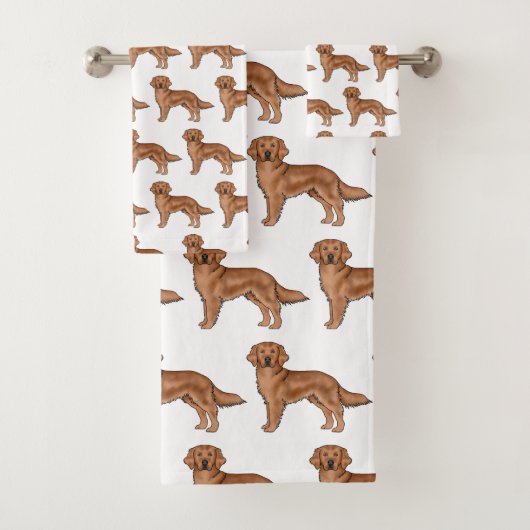 Red Golden Retriever Niedlich Cartoon Dog Muster Badhandtuch Set (Insitu)
