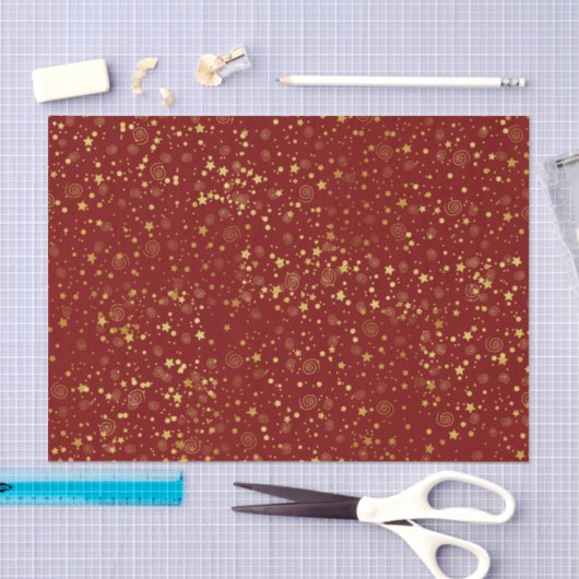Red & Golden Star Patterns Seidenpapier (Handwerk)