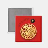 Red Golden Tiger Papercut Chinese New Year 2022 Magnet (Vorderseite/Rückseite)