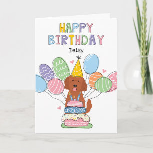 Red Goldendoodle Hund Happy Birthday Card Karte