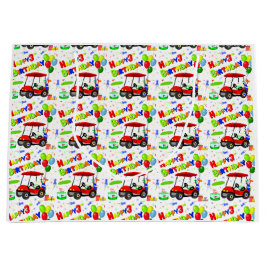 Red Golf Cart Boy's Pattern 3. Geburtstag Große Geschenktüte