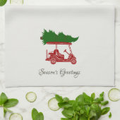 Red Golf Cart mit Weihnachtsbaum | Alabaster Geschirrtuch (Gefaltet)
