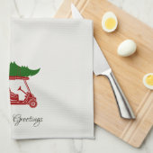 Red Golf Cart mit Weihnachtsbaum | Alabaster Geschirrtuch (Viertel Falte)