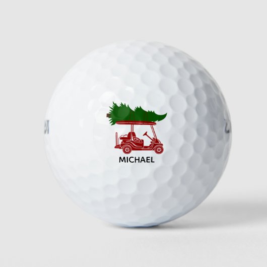 Red Golf Cart mit Weihnachtsbaum Urlaub Golfball (Vorderseite)