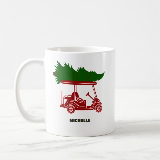 Red Golf Cart mit Weihnachtsbaum Urlaub Kaffeetasse (Links)