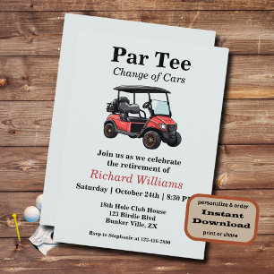 Red Golf Cart Par T-Shirt Themed Einladung