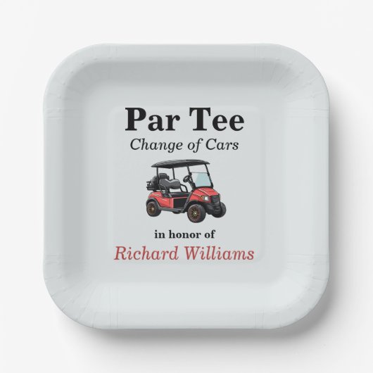Red Golf Cart Par T-Shirt Themed Pappteller (Vorderseite)