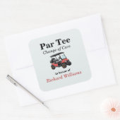 Red Golf Cart Par T-Shirt Themed Quadratischer Aufkleber (Umschlag)
