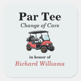 Red Golf Cart Par T-Shirt Themed Quadratischer Aufkleber