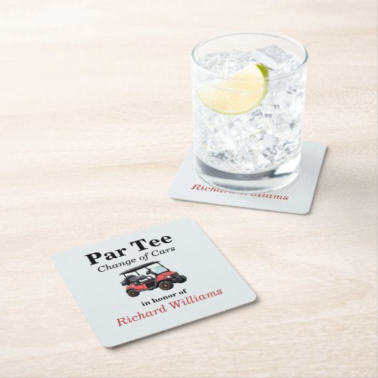Red Golf Cart Par T-Shirt Themed Rechteckiger Pappuntersetzer (Vor Ort)