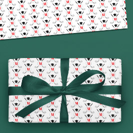Red Golf Themed Graduation Monogram Pattern Geschenkpapier