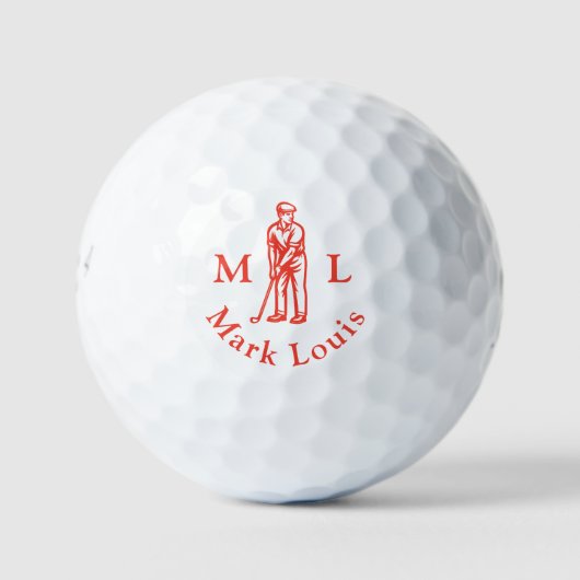 Red Golfer Initials Personalisiert Golfball (Vorderseite)