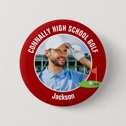 Red Golfer Photo High School Golf Team Button (Vorderseite)
