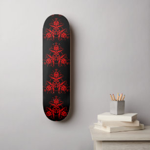 Red Goth Vintag Damask Skateboard