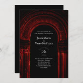 Red Gothic Arch Elegante Hochzeit Dunkler Schwarz Einladung (Vorne/Hinten)