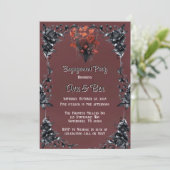 Red Gothic Black Rose Engagement Party Einladung (Stehend Vorderseite)
