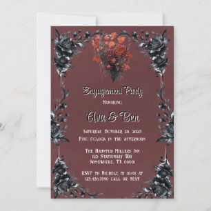 Red Gothic Black Rose Engagement Party Einladung