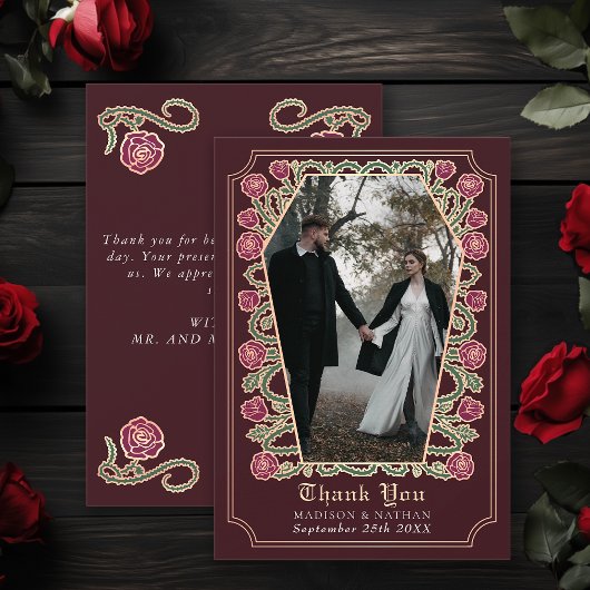 Red Gothic Coffin Rose Hochzeit Dankeschön Card Dankeskarte