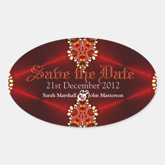 Red Gothic Diva Save the Date Oval Aufkleber (Vorderseite)