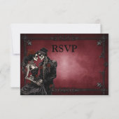 Red Gothic Halloween Alternative Wedding RSVP Card Karte (Rückseite)