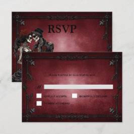 Red Gothic Halloween Alternative Wedding RSVP Card Karte