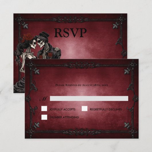 Red Gothic Halloween Alternative Wedding RSVP Card Karte (Vorne/Hinten)