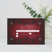 Red Gothic Halloween Alternative Wedding RSVP Card Karte (Stehend Vorderseite)