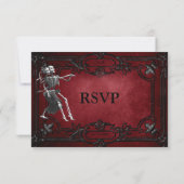 Red Gothic Halloween Alternative Wedding RSVP Card Karte (Rückseite)