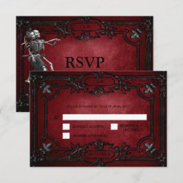 Red Gothic Halloween Alternative Wedding RSVP Card Karte