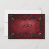 Red Gothic Halloween Alternative Wedding RSVP Card Karte (Rückseite)
