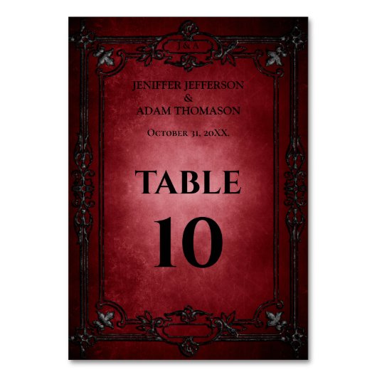 Red Gothic Halloween Alternative Wedding Tischnummer (Rückseite)