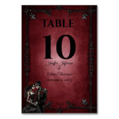 Red Gothic Halloween Alternative Wedding Tischnummer (Rückseite)