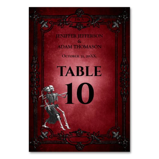 Red Gothic Halloween Alternative Wedding Tischnummer (Rückseite)
