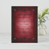 Red Gothic Halloween wedding save the date Ankündigung (Stehend Vorderseite)