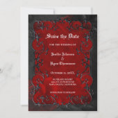 Red Gothic halloween wedding save the date Ankündigung (Vorderseite)