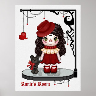 Red Gothic Liebe Doll Pixel Art Poster
