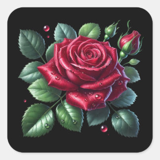 Red Gothic Rose Quadratischer Aufkleber
