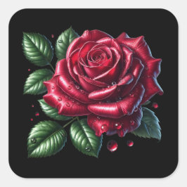 Red Gothic Rose Quadratischer Aufkleber