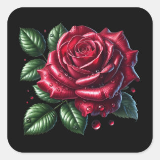 Red Gothic Rose Quadratischer Aufkleber