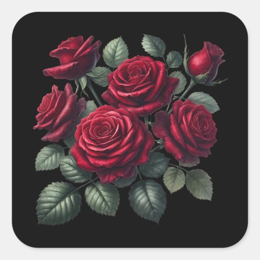 Red Gothic Roses Quadratischer Aufkleber (Vorderseite)