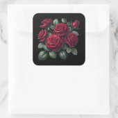 Red Gothic Roses Quadratischer Aufkleber (Tasche)