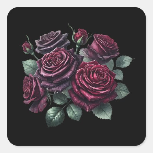 Red Gothic Roses Quadratischer Aufkleber (Vorderseite)