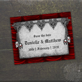 Red Gothic Wedding Save the Date Ankündigungspostkarte