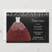Red Gown String Lights Quinceanera Einladung (Vorderseite)