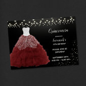 Red Gown String Lights Quinceanera Einladung